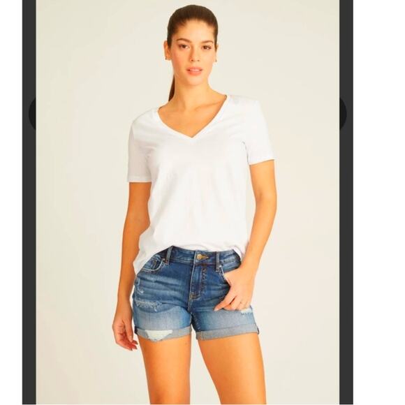Vigoss Marley Bermuda Shorts Size 27 Distressed Jean Stretch Midrise Cuffed Blue - Picture 1 of 16